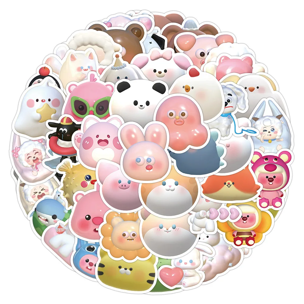 3D Cute cartoon Decal waterproof vinyl pvc sticker pack for laptop phone bear and rabbit sticker for kids
