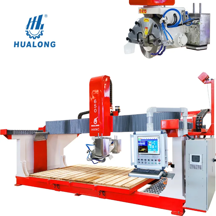 HUALONG HKNC series multipurpose high efficiency Cutting machinery 5 axis CNC Stone Bridge Saw Machine for granite