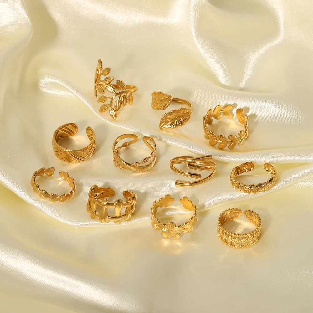 Листовой геометрический Скелет цветок из нержавеющей стали 18k позолоченный змея Премиум многослойное титановое кольцо