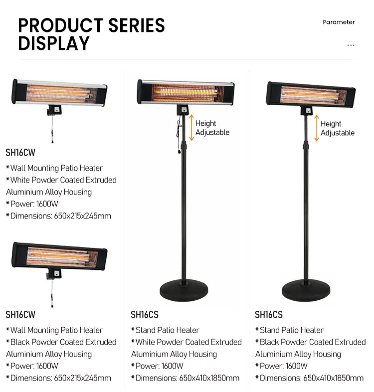 OEM New Products 1800W IP44 Round Glass Design Portable Electric Quartz Standing Heater