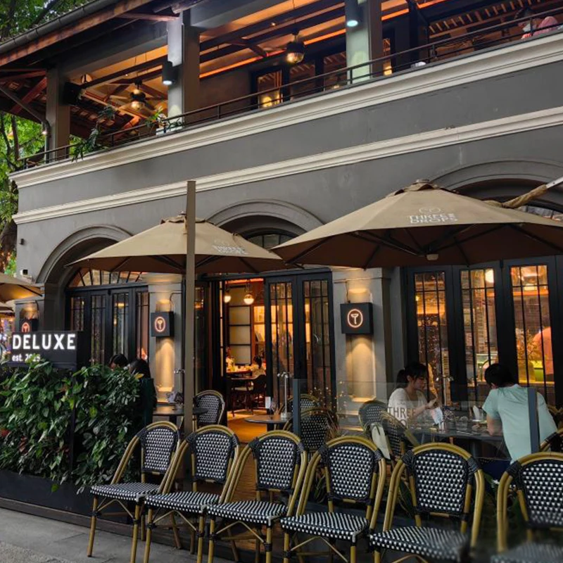 French Style Outdoor Restaurant Cafe Bistro Rattan Chair Wicker Stackable Garden furniture Chair