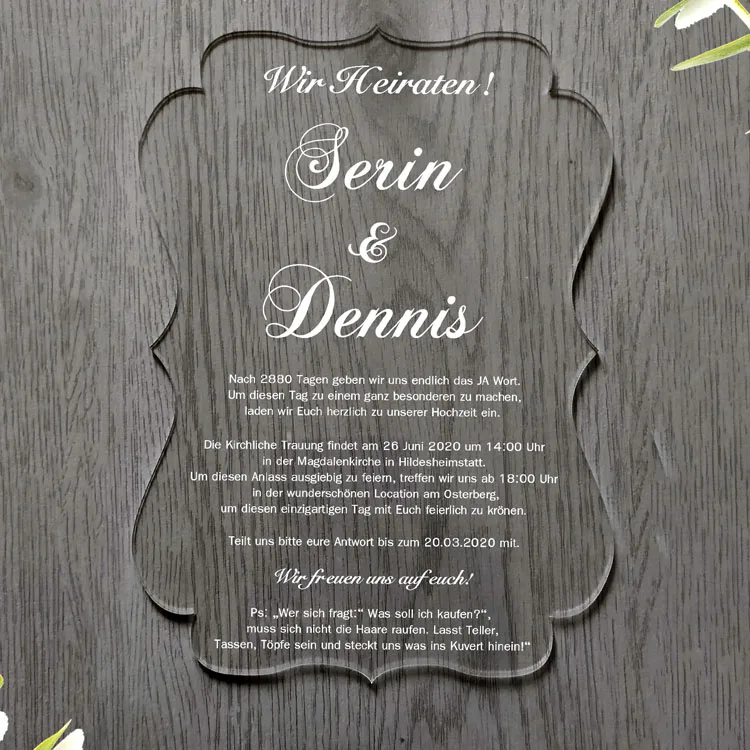 Customized Luxury Clear Laser Cut 3D Baby 1st Birthday Acrylic Wedding Invitations Card