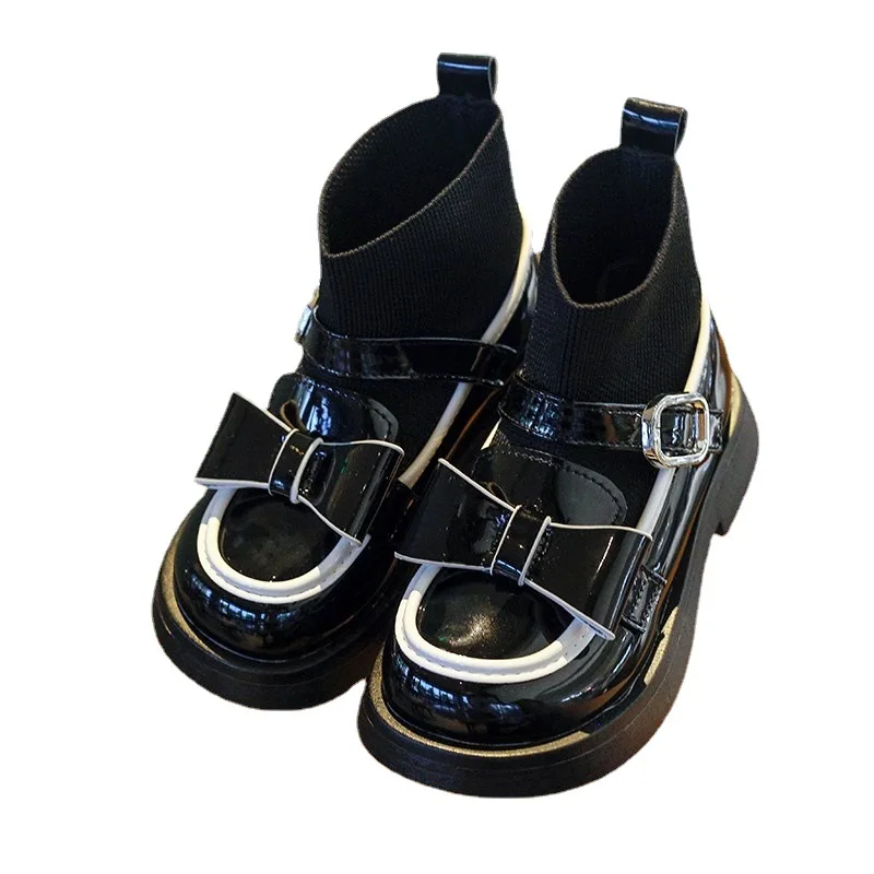 Shangzhou OEM Bota Girls Socks Boots Bow Leather Boots College Style