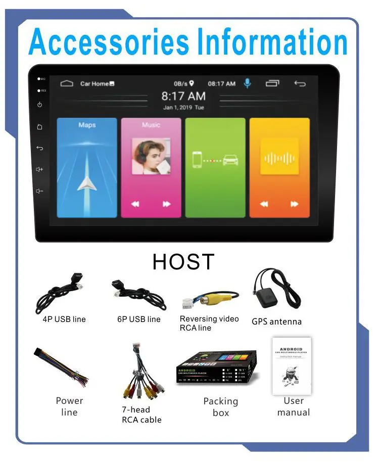 2 Din Android 9 10 Inch Rearview camera Full Touch Screen Car DVD Player 1+16 GB with IPS screen mp3 play for car dab radio