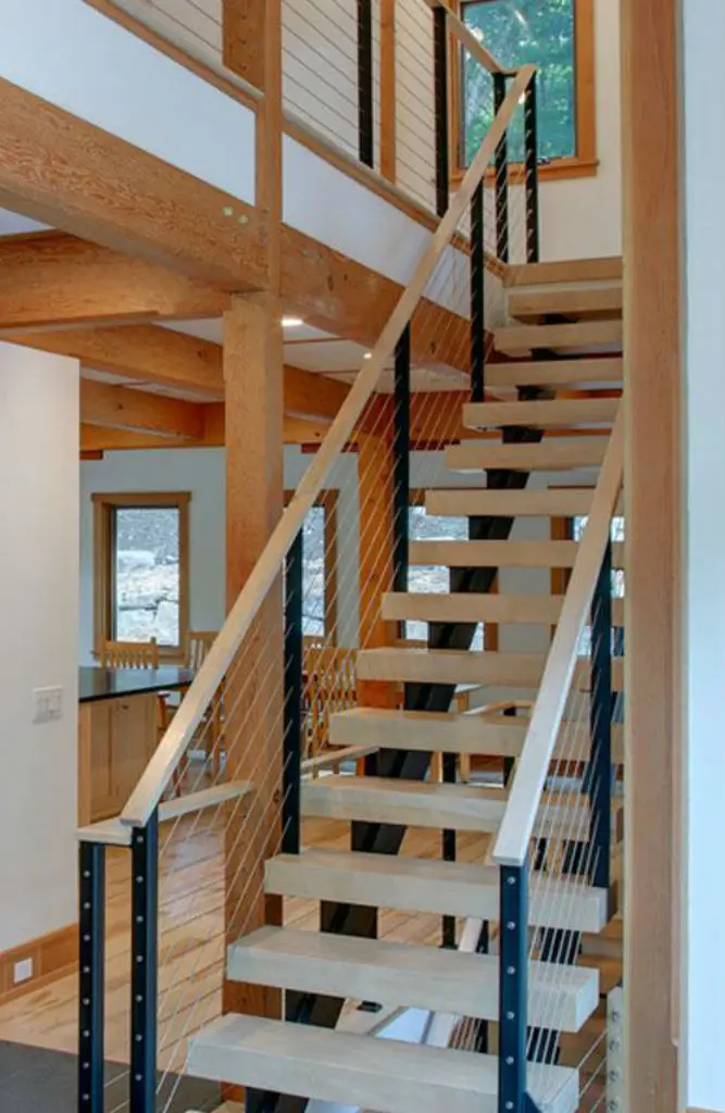 ECT 2023 Hot Sales Solid Wood Straight Stair Double Plate Beam Staircase Design