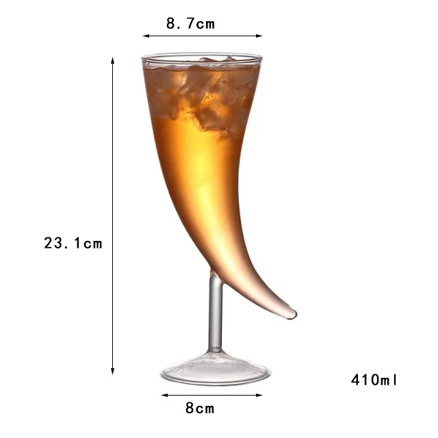 clear liquor dispenser horn shaped stem willy beer glass 410ml