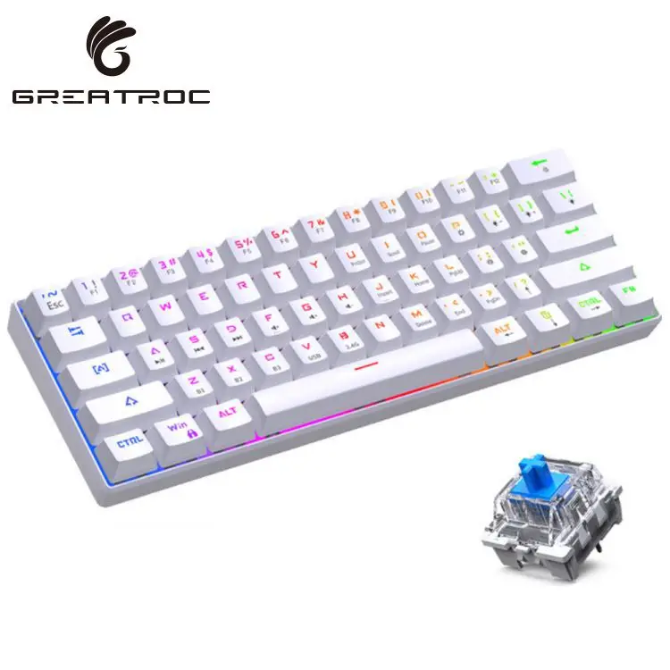 Great Roc Professional gamers 60% wireless gaming keyboard BT dual-mode RGB backlit switch 61 keys mechanical gaming keyboard