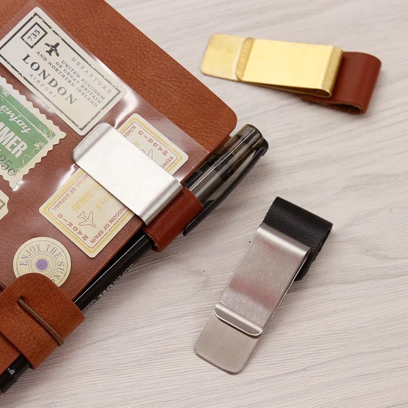 Hot Sale Pen Loop Holder Notebooks Pen Sleeve PU Leather Pen Loop with Stainless Steel Personalized