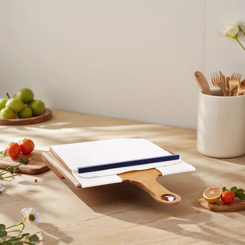 Solid Bamboo Rectangular Sliding Pizza Plate Holders Eco-friendly Baking Tools Replaceable Paper Handle Kitchen Cheese
