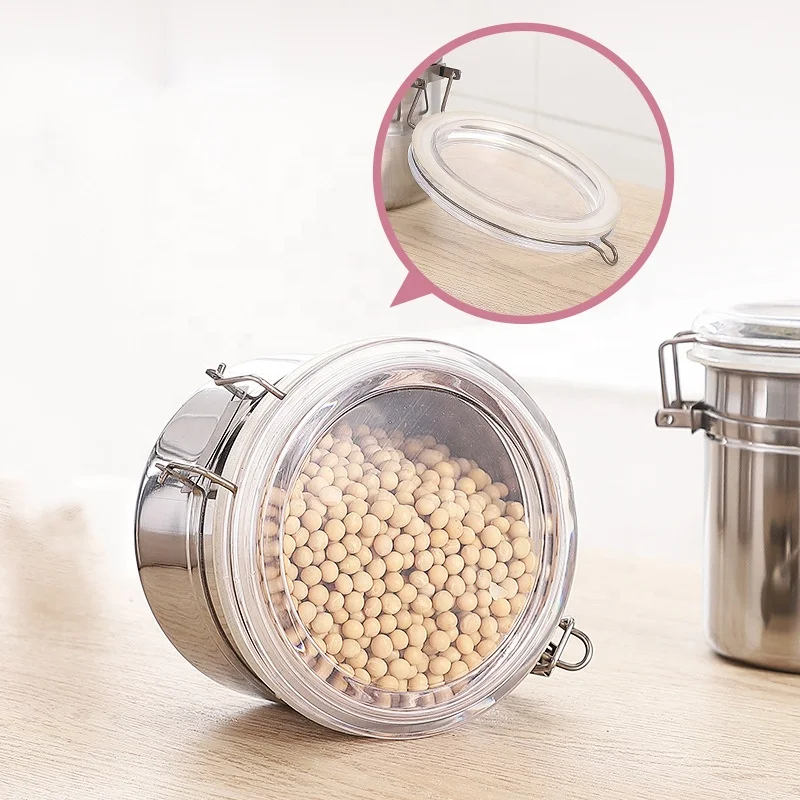 410 Stainless Steel Household kitchen Food Container Set seal pot with lock clip top lids