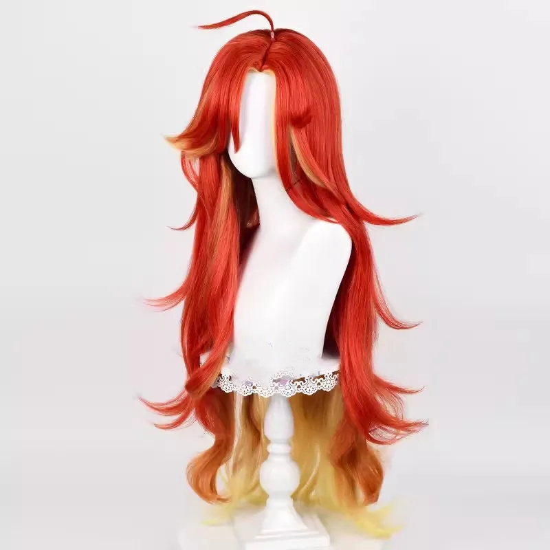 Wholesale Genshin Impact Cosplay 100cm Long Curly Red Blonde Mixed Pyro Archon Mavuika Wig Synthetic Anime Cosplay Wig