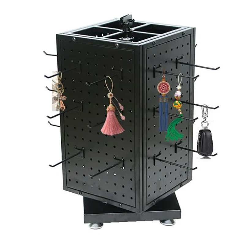 Customized Metal Hook Rack Display Stand Rotating Four Sides Tabletop Display Rack for Jewelry, Glasses, Small Accessory