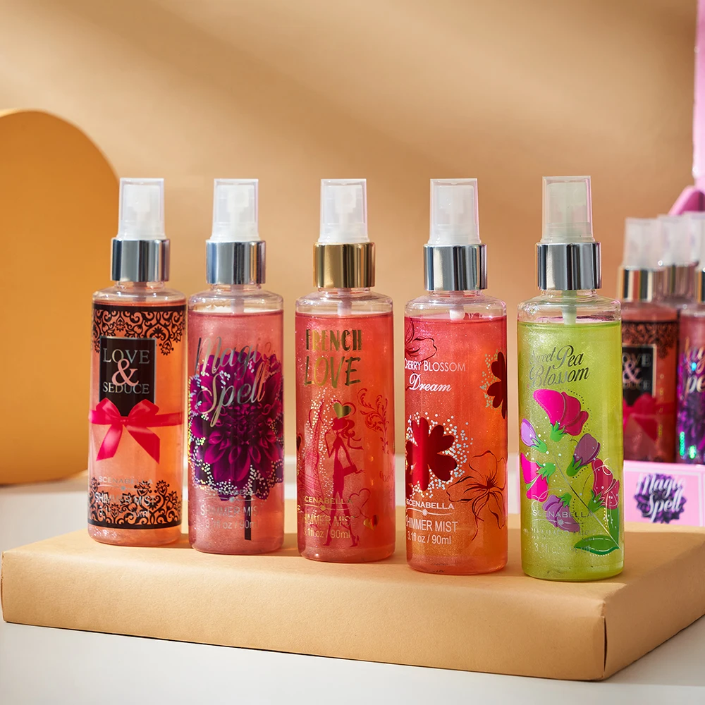 Mini size body mist for women 5 different scents mix gift box perfume whosale price
