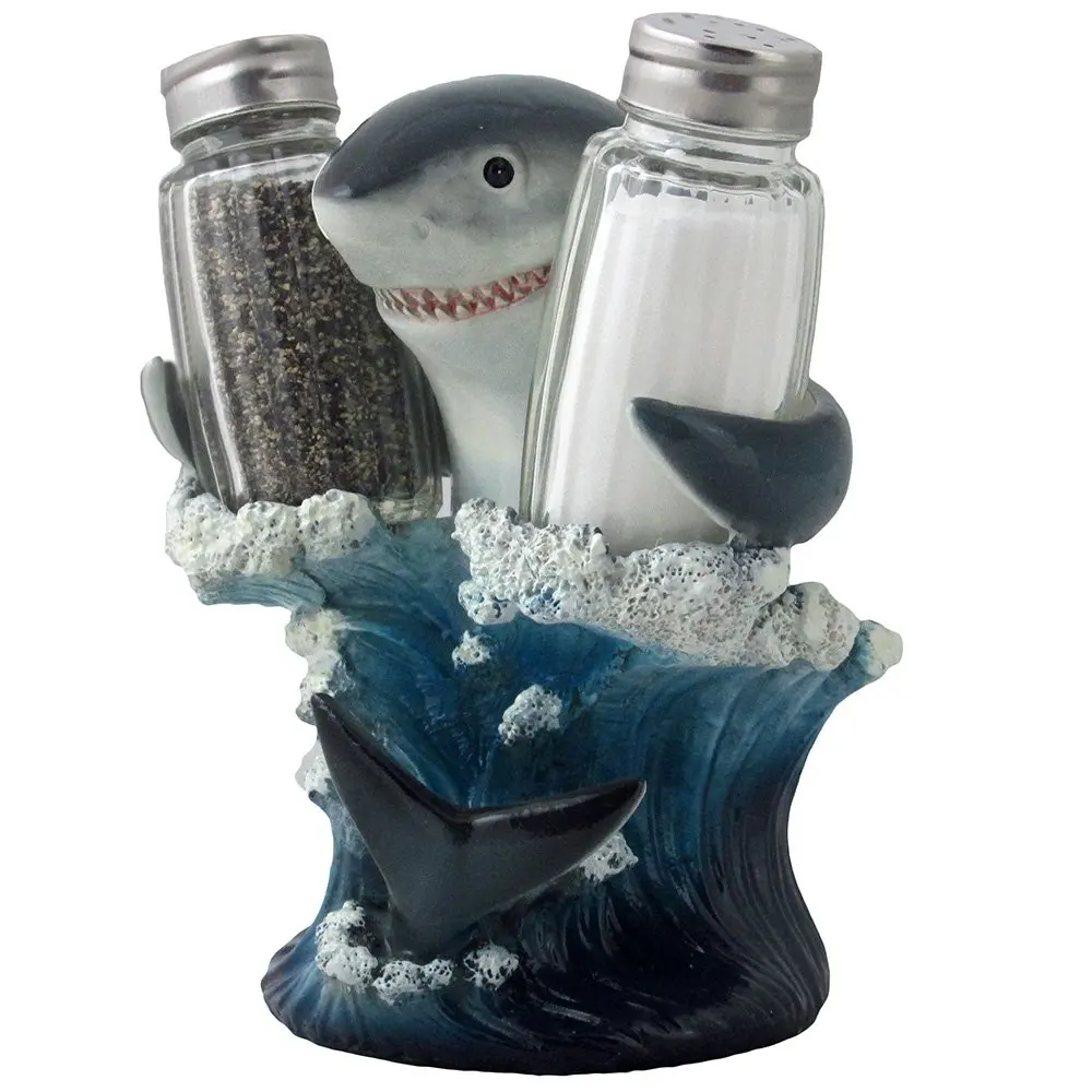
Hot sales Ceramic shark Salt and Pepper Shakers Set dolphin shape 