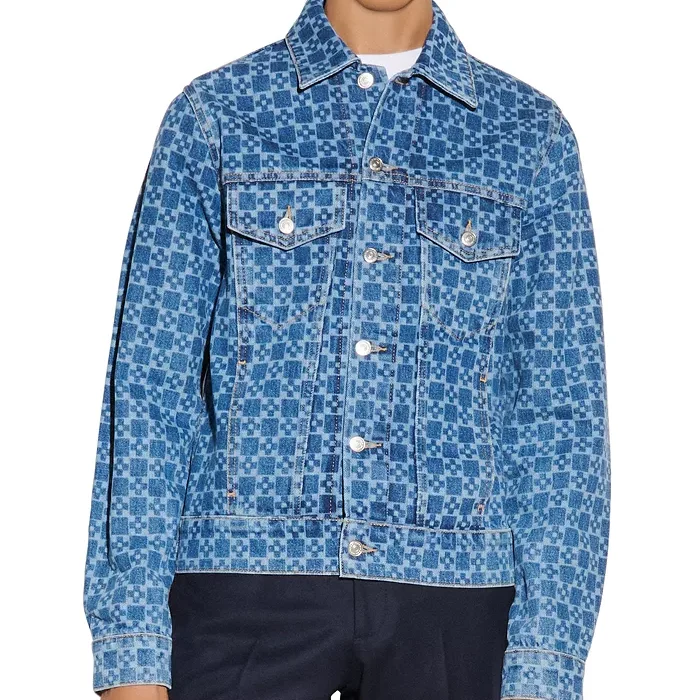 Custom Top Quality Luxury Laser Printing 100% Cotton Denim Jacket Men Street Denim Suit