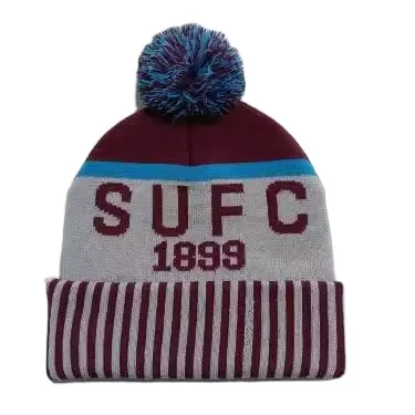 D2 MOQ 20PCS  knitted pom pom sport bobble hats winter knit toque custom hockey beanie with embroidered logo