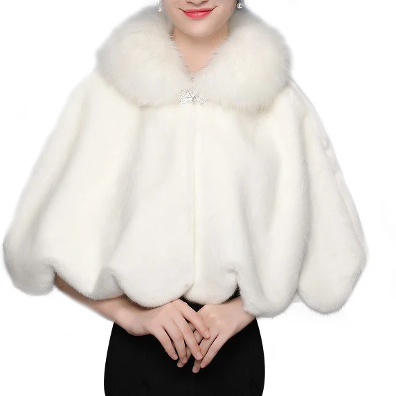 
Jtfur Wholesale winter women fashion warm cloak vest wedding petal hem fur shawl 