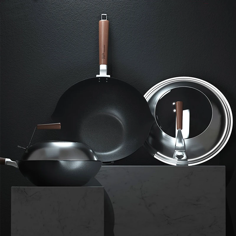 Durable Gas Induction Compatible Non-stick Chinese Wok Pan Non-coating Iron wok