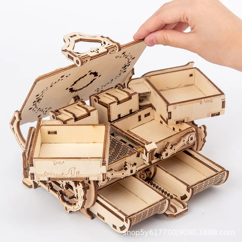 Manual 3D Puzzle Wooden Assembly Toys Antique Box Diy Manual Simulation Of Wood Driving Machinery  Model Decorations Toys
