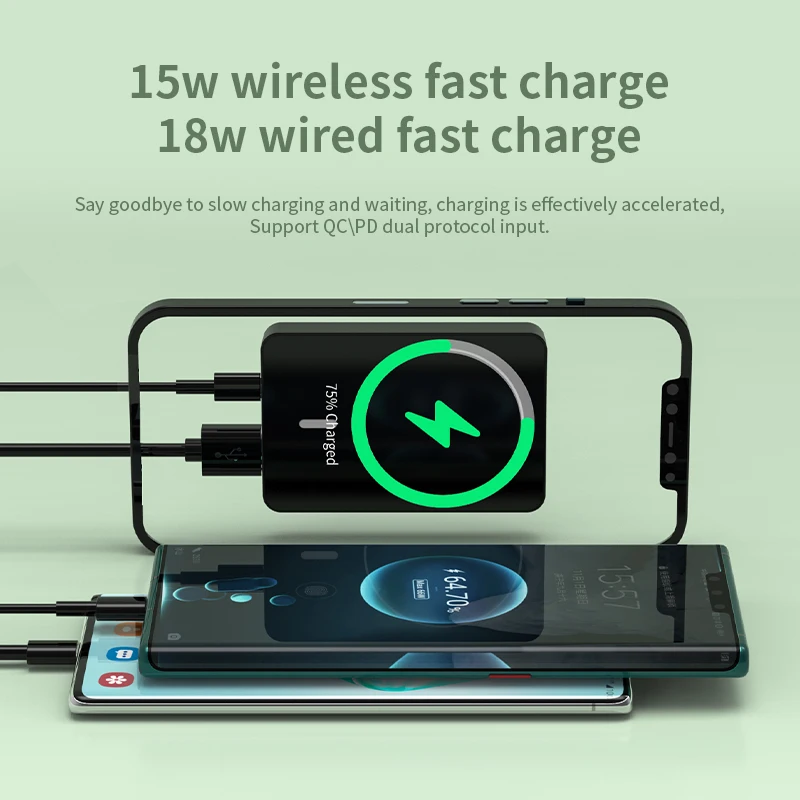 15W OEM Mobile Charge Mini 5000mah Magnetic Wireless Power Bank with Wireless Charging 3.0