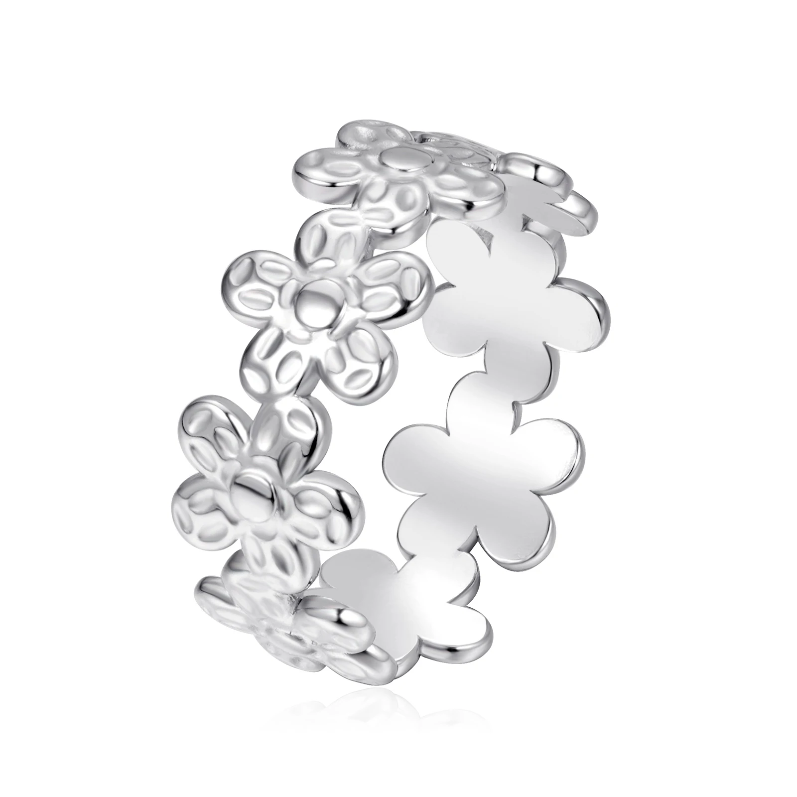  2021 Ins hot sale platinum plated stainless steel petal flower adjustable opening ring for