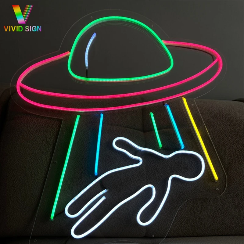 Hot sell small neon light UFO creative kid bedroom alien space neon wall lamp