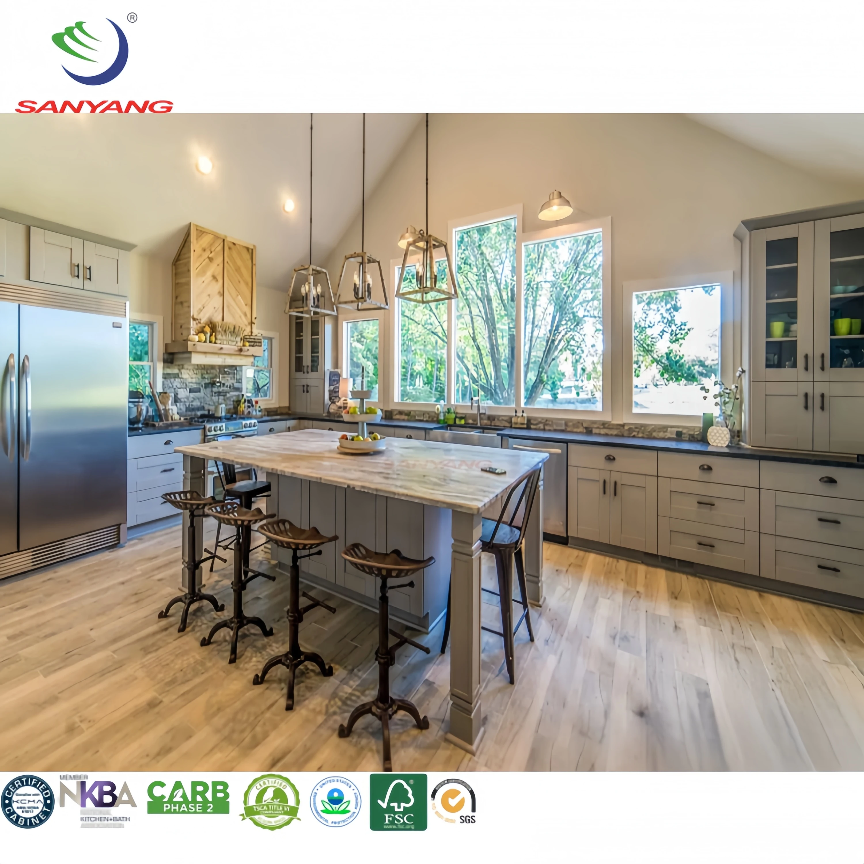 USA Market Hot Selling Carb-2 Solid Wood Painting Grey Shaker Kitchen Cabinets Complete Sets Kitchen Cabinet Modern Designs