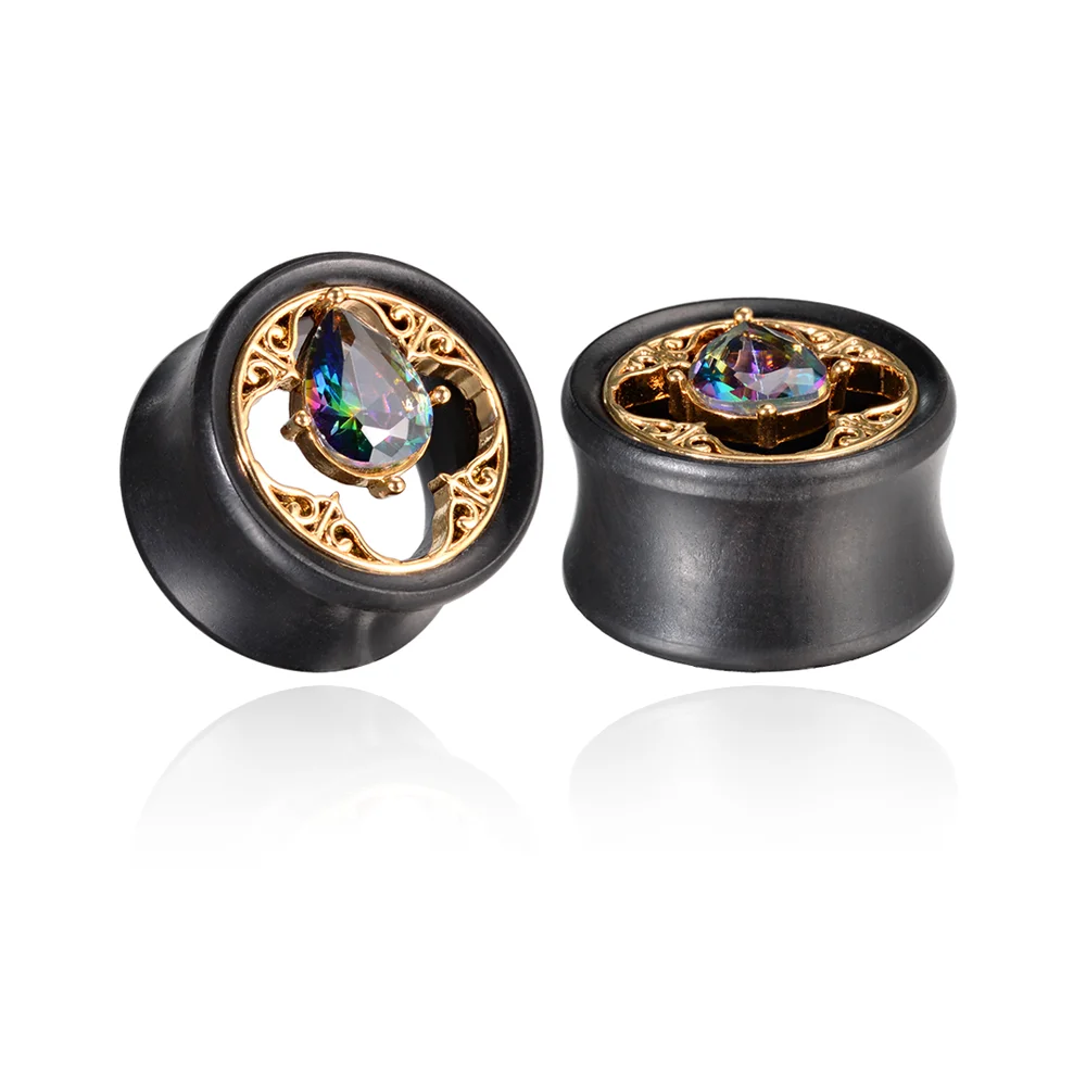 Ebony Zinc Alloy Rainbow Zircon Ear Piercing Jewelry Flesh Tunnels and Plugs Earrings