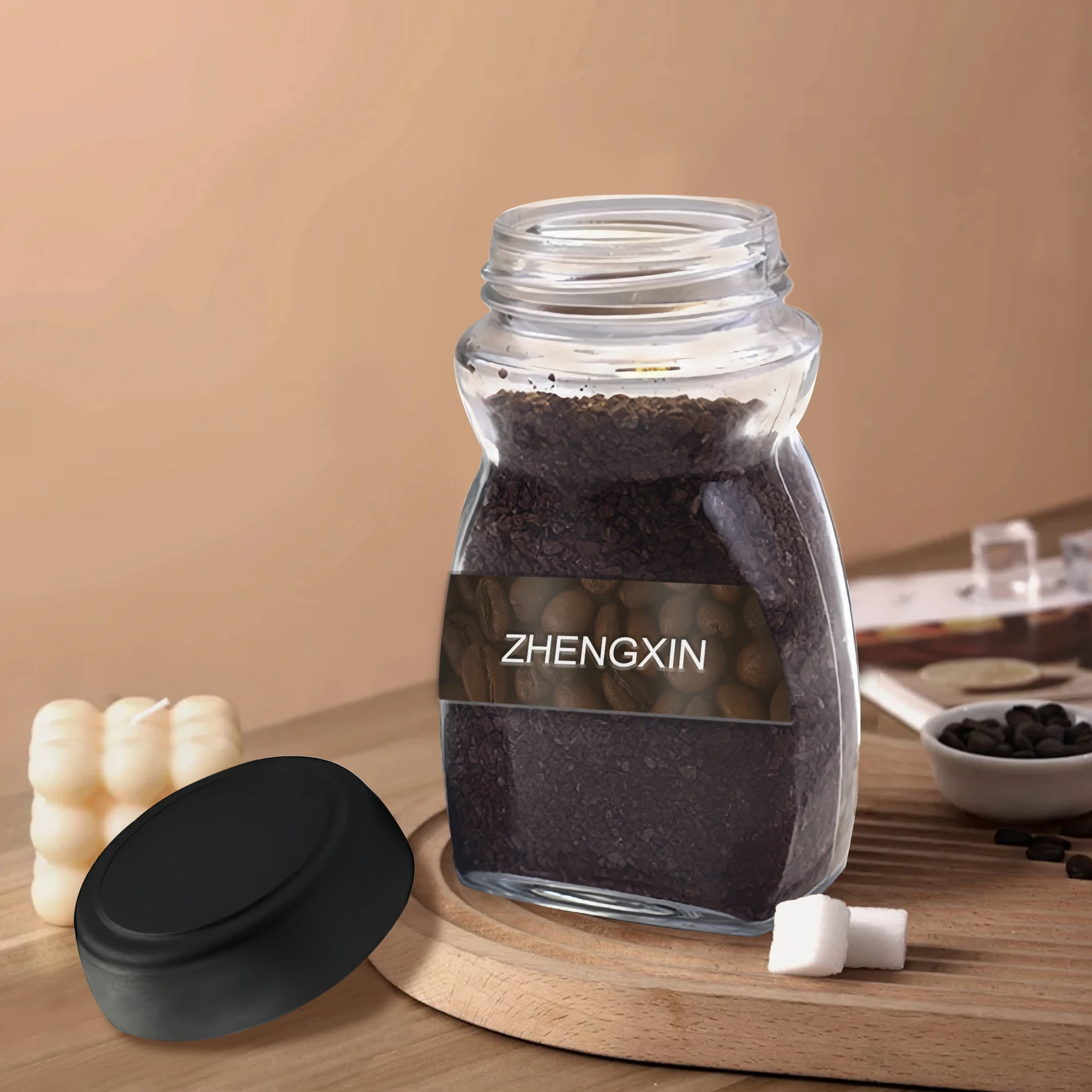 Wholesale instant coffee glass jar 200ml 400ml vacuumized glass sealed coffee jar with lid