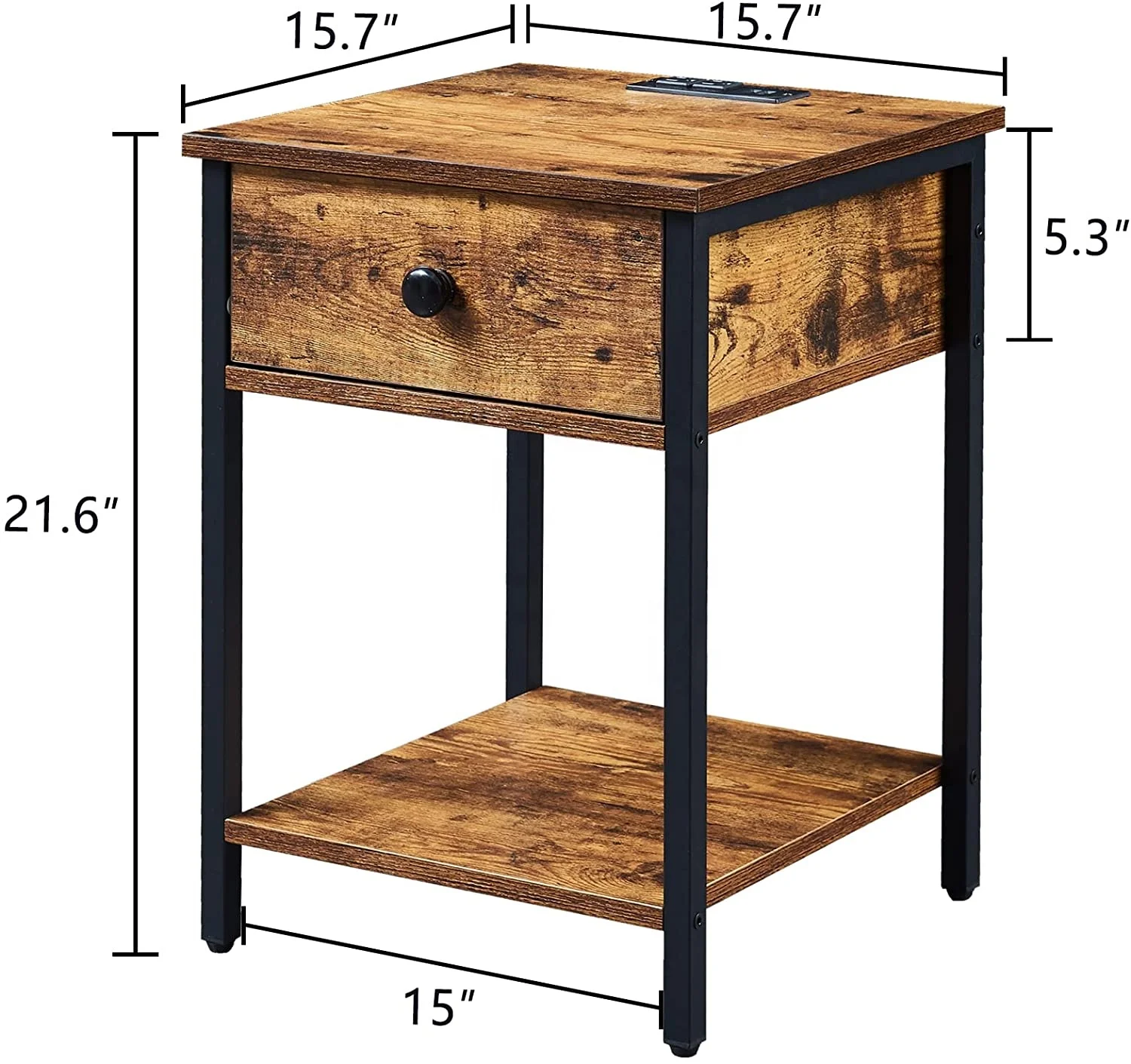 Side End Table Frame, Bedside Table Nightstand with Drawer, Open Storage Shelf and Metal Home Furniture Bedroom Furniture Modern