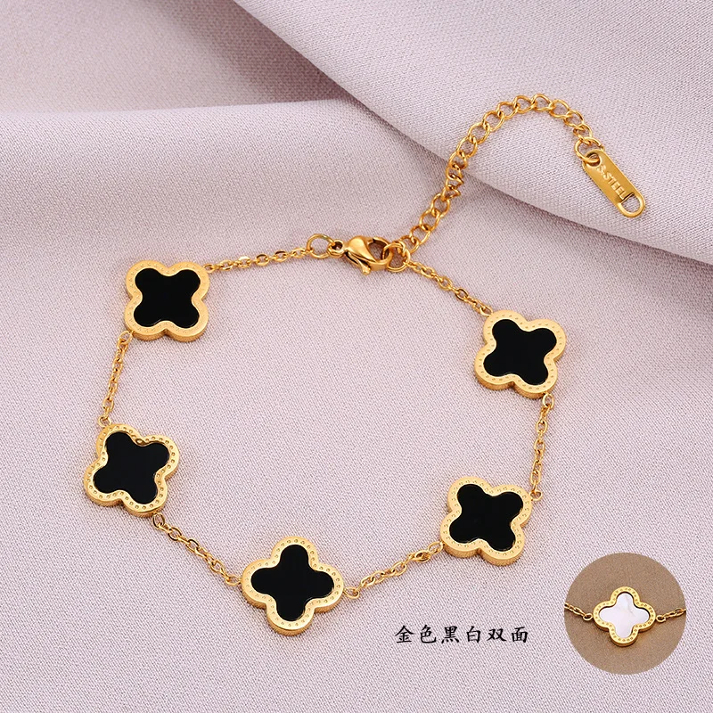 High Quality Designer Jewelry Luxury Fashion Brands 18k Gold Plating Au750 4-leaf Clover Bracelet For Women Girl Gift