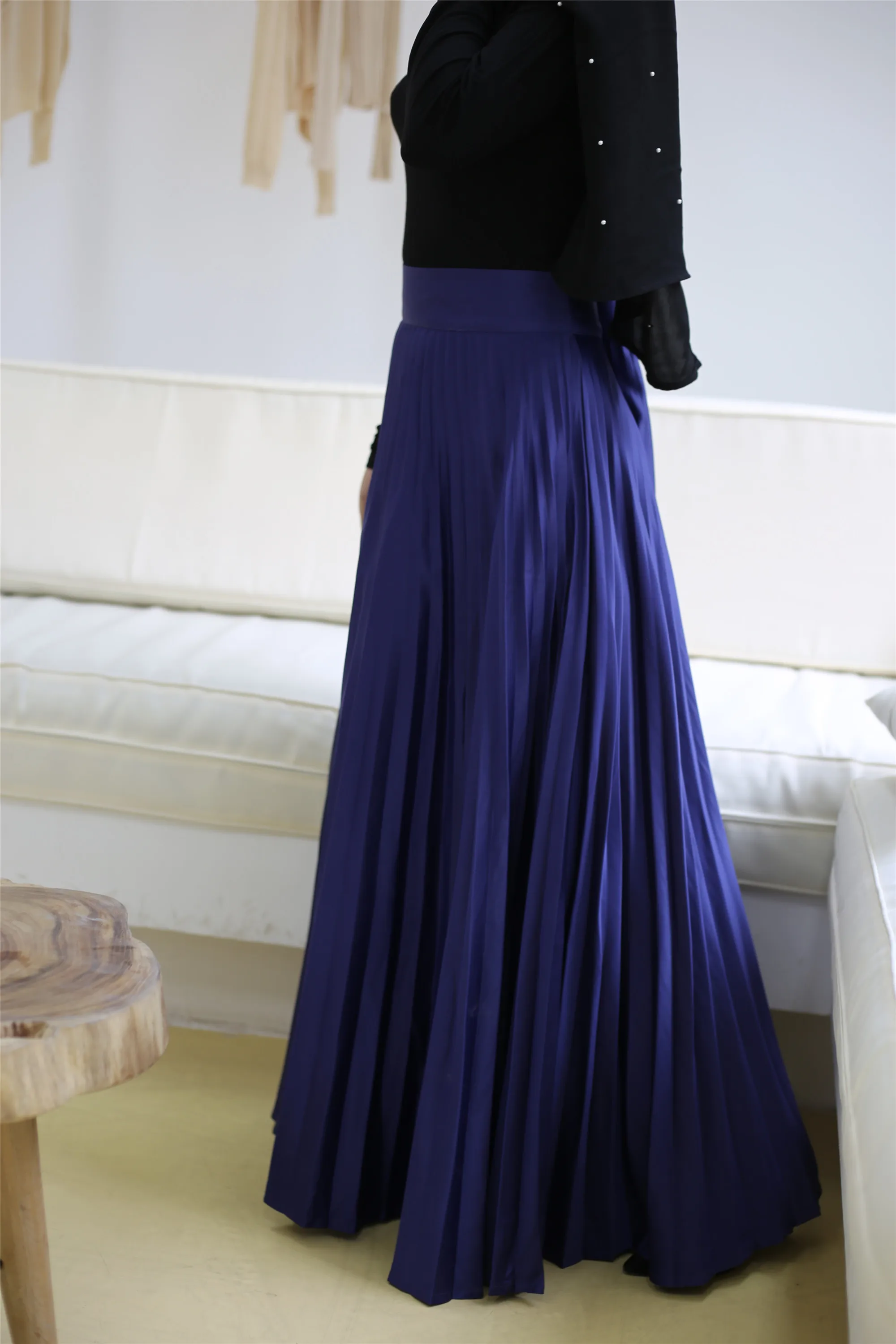 1912#Fancy Women Big Hem Solid Color Long Pleated Plus Size Maxi Skirt
