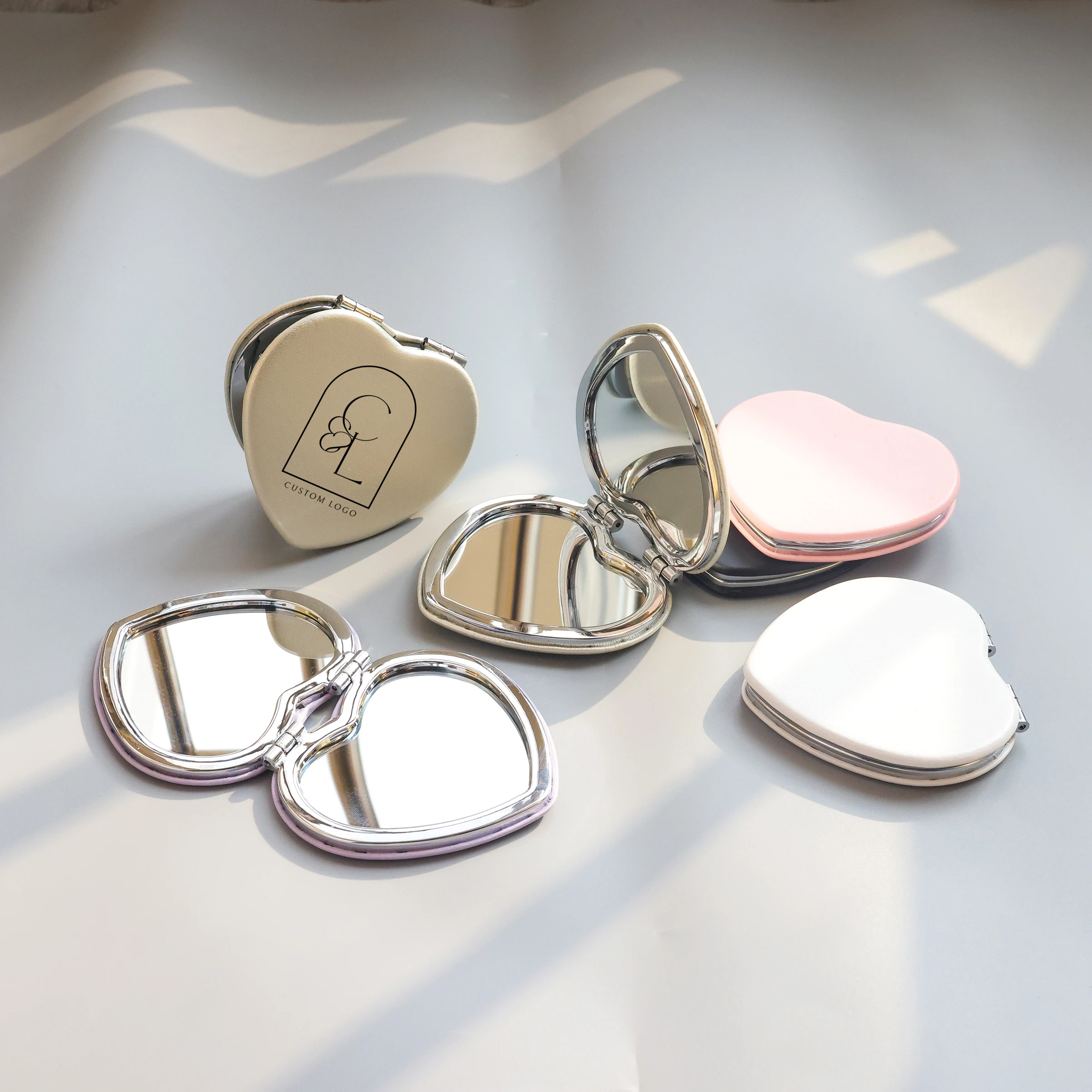 Color heart-shaped mirror PU MINI Pocket mirror Travel pocket round Double Side mirror For Makeup