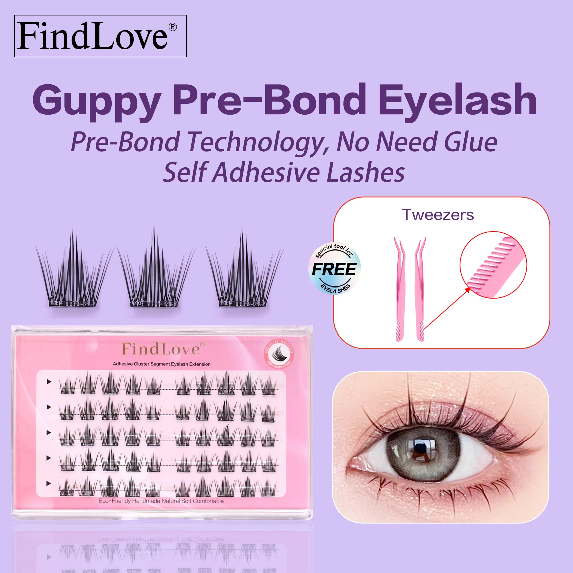 Press On Lashes Wispy Pre-Glued Lashes Self Adhesive Lashes Korean Pbt