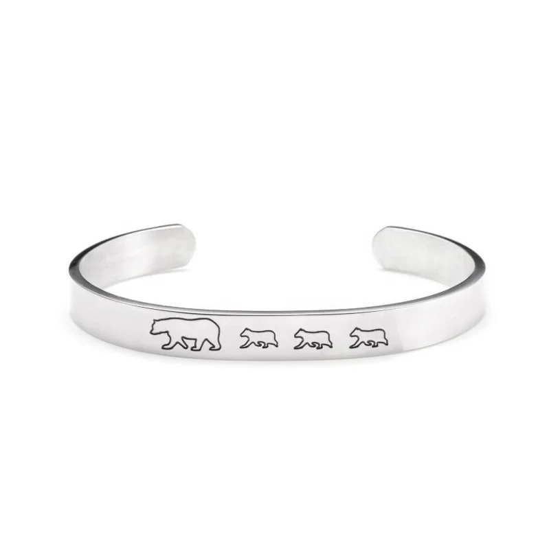 
 Joycuff 316L Серебристый браслет из нержавеющей стали с гравировкой медведя и надписью «Mama», Браслет-манжета браслет ювелирные изделия Банк лучшие подарки  