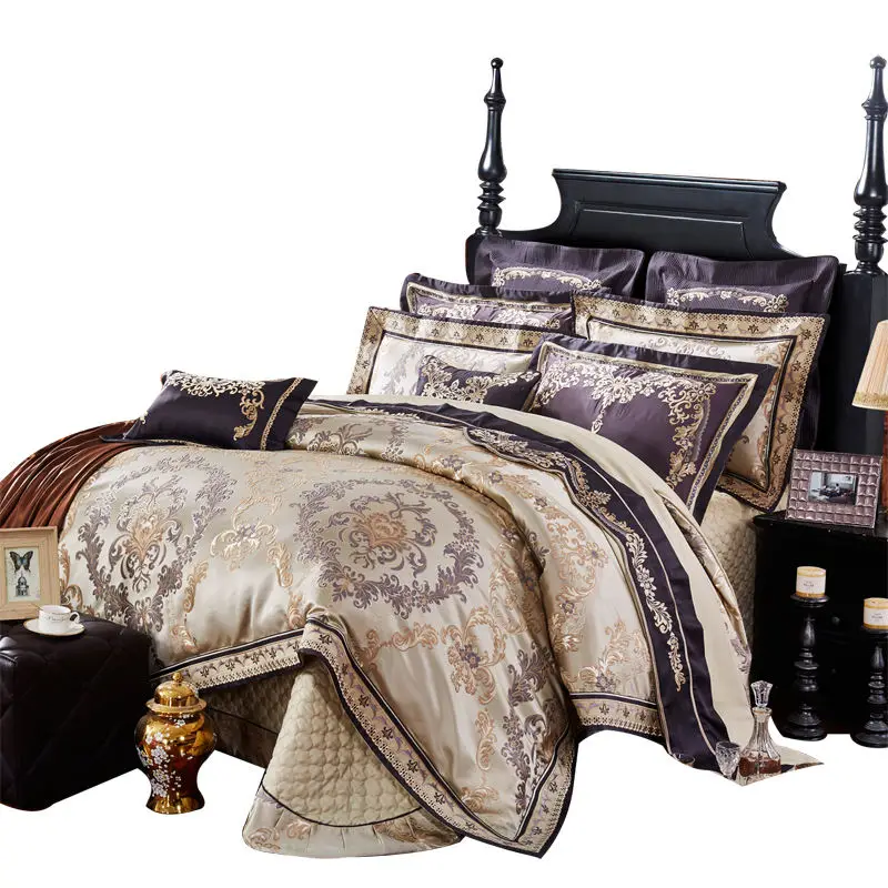 European style luxury satin silk hotel beautiful Exquisite jacquard bedding set bed sheet duvet cover set