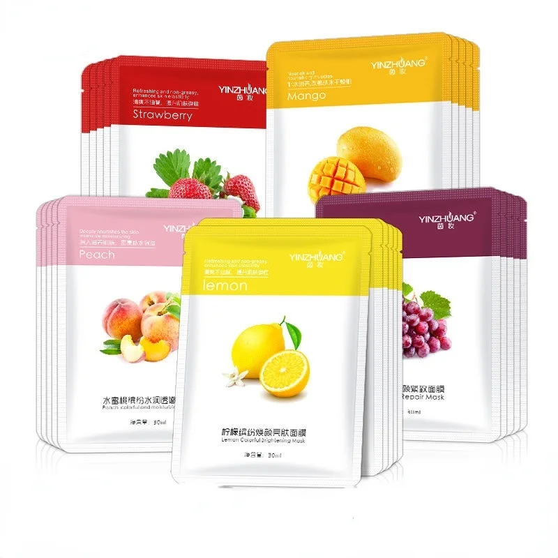 Boxed Strawberry Mango Orange Lemon Coconut Fruit Moisturizing Silk Facial Mask Cosmetic