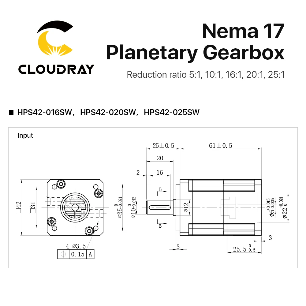 Cloudray Nema 17 Standard Square Precision Planetary Reducer Gearbox For Laser