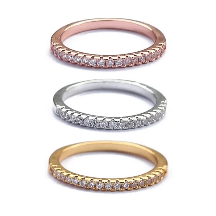 14K позолоченное Стерлинговое Серебро CZ имитация бриллианта штабелируемые кольца вечность полосы для женщин