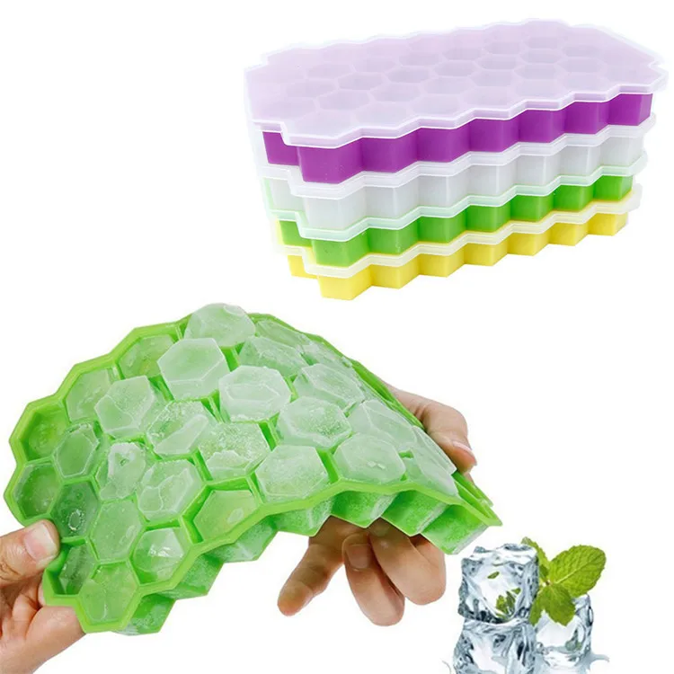 Stackable Silicone Ice Cube Mold Freezer Gridding Easy Release Reusable Small 37 Honeycomb Flexible Ice Maker Ice Cube Tray