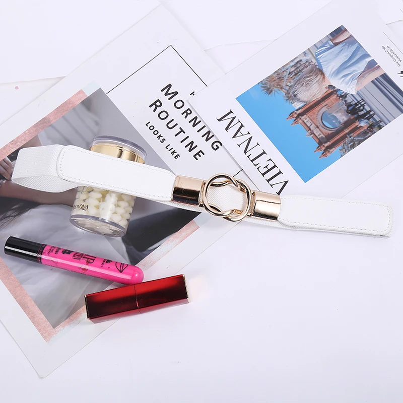 Women Skinny Belt for Dresses Retro Elastic Stretchy Metal Buckle Ladies Waist Belt Plus Size 1 inch Wide