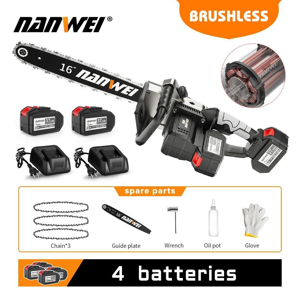 NANWEI Industrial Brushless Industrial Electric Chain Saw DIY Set For 12-inch Electric Woodworking Tool lumbering Home DIY