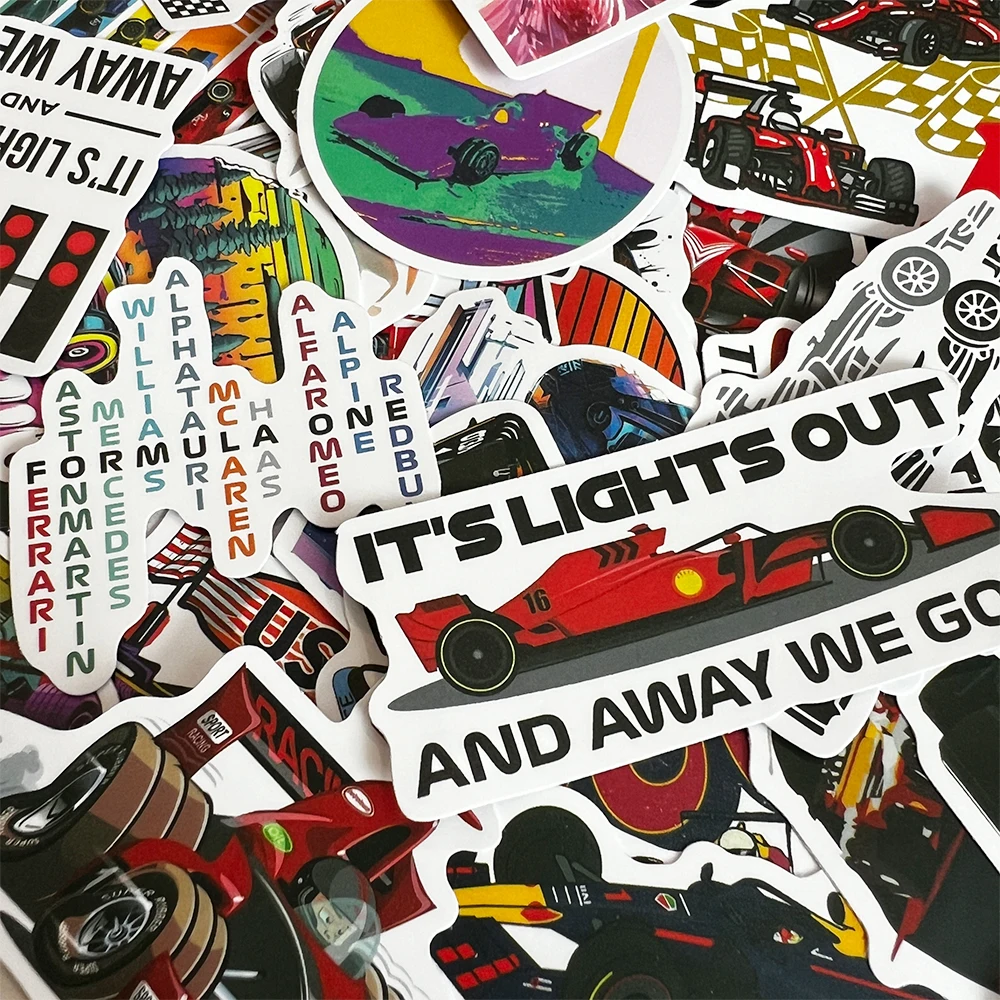 50pcs Formula One Cool Speed Racing Stickers for Decoration Motorcycle Car Laptop Bike Case Suitcase Water Bottle DIY Decals