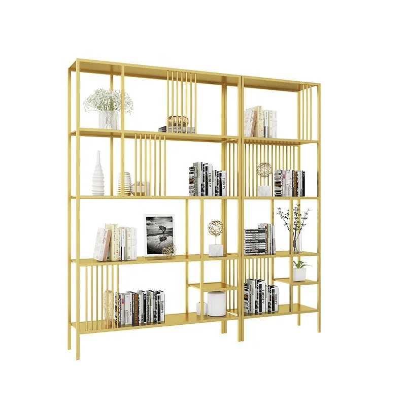 simple living room small bookcase wrought iron grid multi-layer storage display nordic book shelves