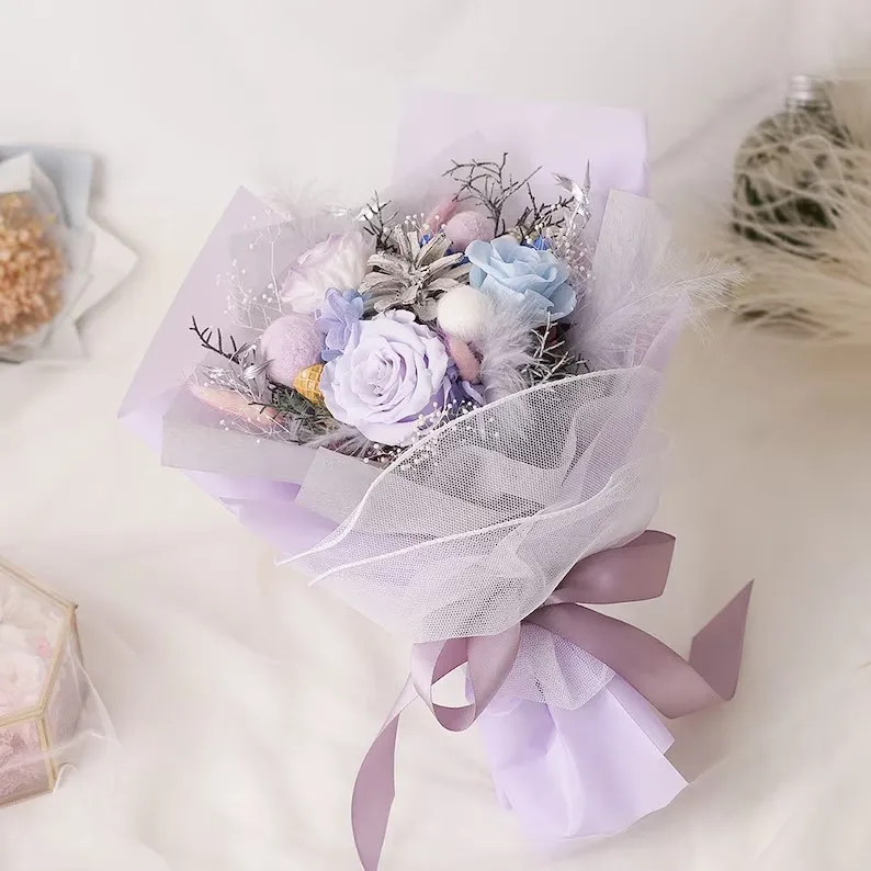 Yunnan Factory Wholesale Valentine Day Gift 2025 Preserved Roses Flowers Bouquet Big Size With Customized Color