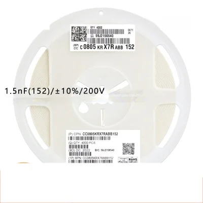 YXDZ Original 0805 patch Chip capacitor 1.5nF(152)   10% 200V X7R CC0805KRX7R152