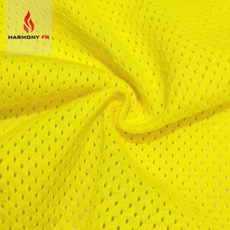 Wholesale 5.9OZ FR Treated Yellow Color 100% Cotton Knitted Fire Retardant Mesh Fabric