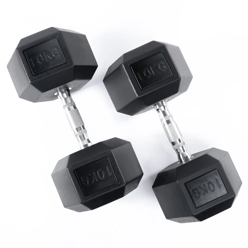Wholesale Gym Hexagonal Rubber Coated Dumbbells Black Cast Iron Dumbbells Hexagonal Dumbbells