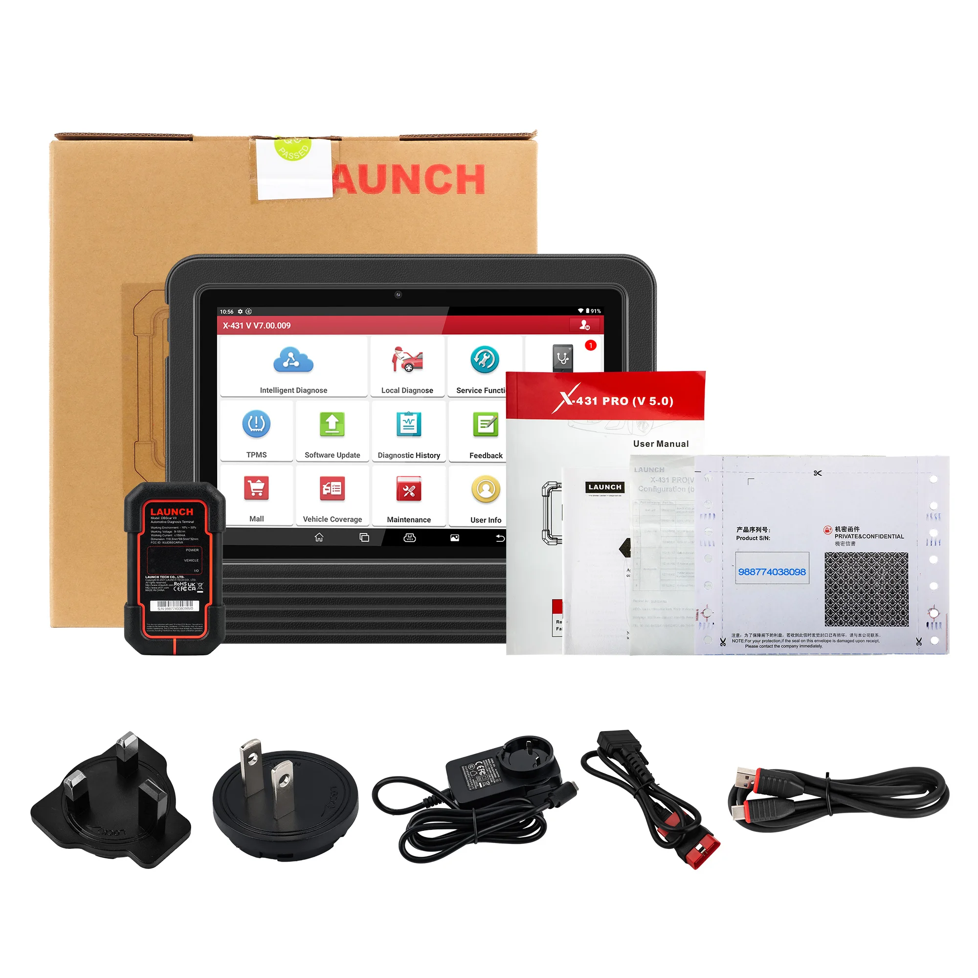 Launch X431 PRO V5.0 PROS V5 .0 Full System Car Diagnostic Tool Machine OBD2 Scanner without OBD1 Non-16 Pin Connector