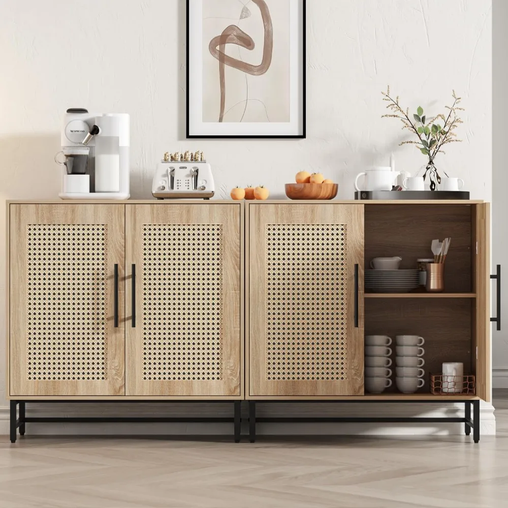 Sideboards Buffet Cabinets Home Furniture Sideboard Wooden Utility Storage Cabinet Rattan Living Room Cabinets